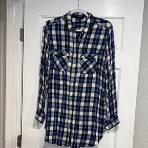 Express Blue and Black Checkered Shirt tunic